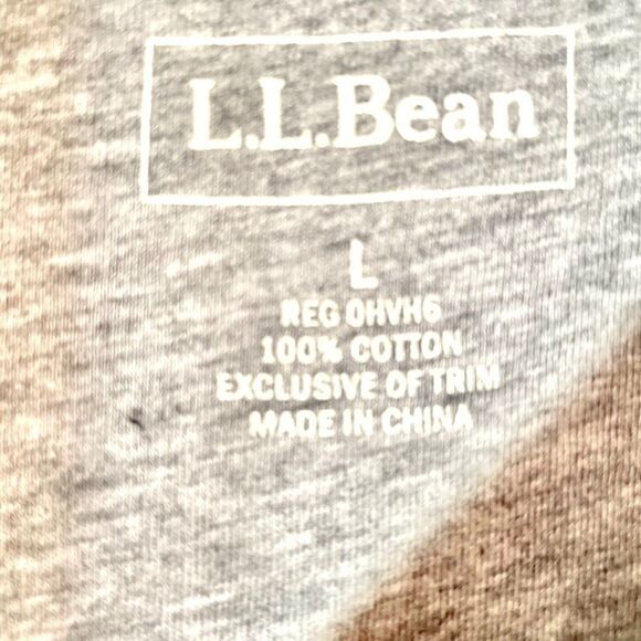 LL BEAN THERMAL TOP HEATHER GRAY w BLUE STRIPE L - Picture 5 of 6
